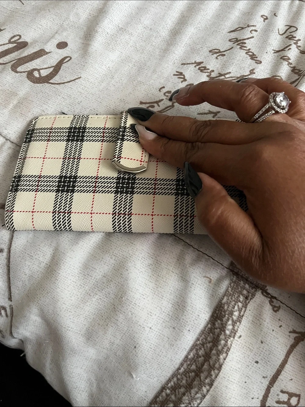 Classic Plaid Snap Wallet - Cream and Black